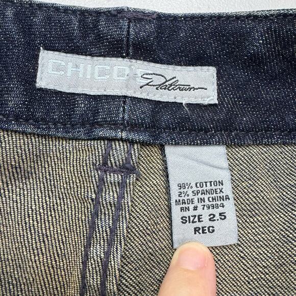 Chico's Platinum Jeans Women's 14 Straight‎ Leg Dark Wash Rhinestone Pockets - Picture 4 of 11